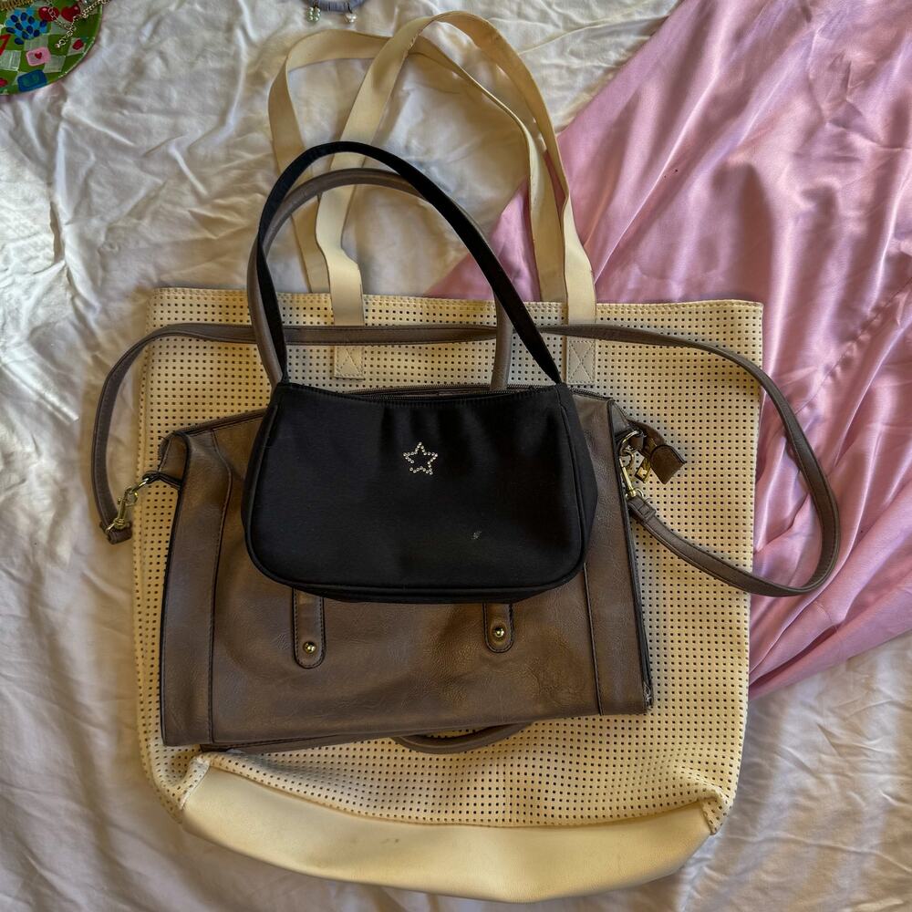 Y2K 90s Chic Handbag Bundle | 3-Piece Neutral Purse Set